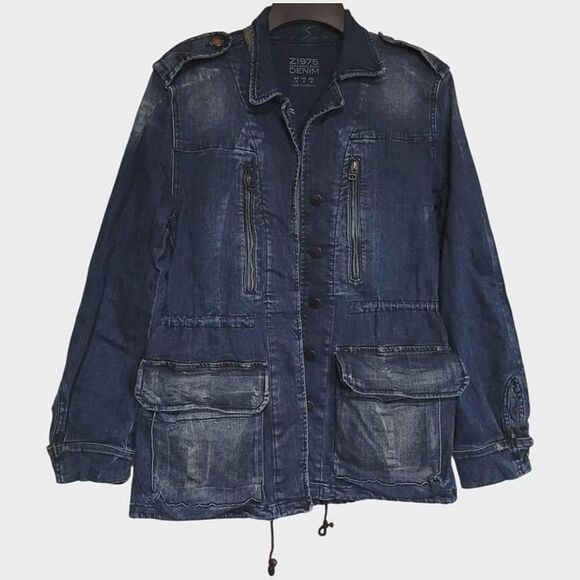 Zara Denim Jacket Medium Grunge Style Many Pockets Asjustable - Picture 1 of 5